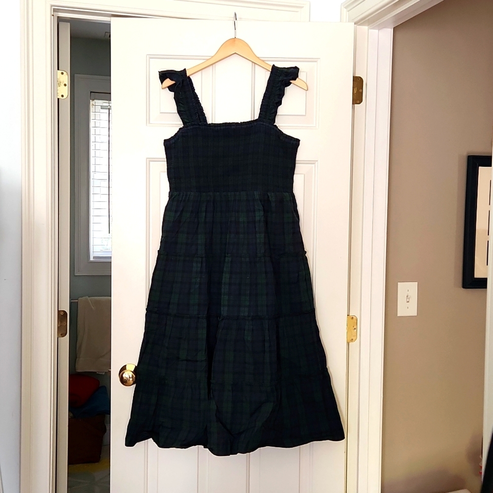 J Crew Factory plaid smocked midi dress size Large